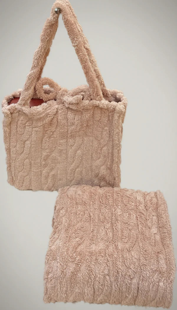 SET PLAID 130X160 CON BORSA JACQUARD MILK AND HONEY