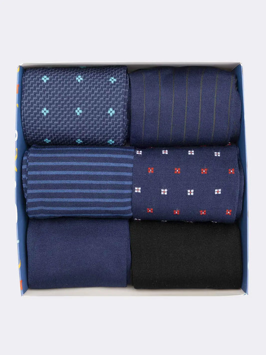 Scatola regalo Ciocca 6 paia calze uomo lunghe fantasie eleganti in fresco cotone