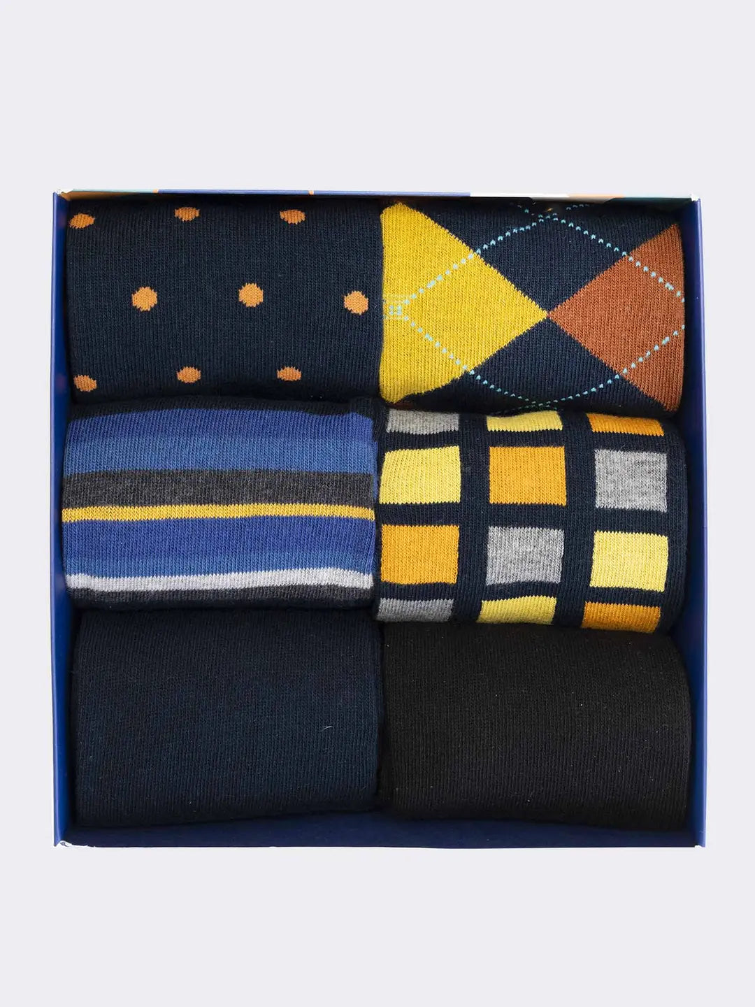 Scatola regalo calze uomo in cotone caldo, 6 paia  fantasie geometriche