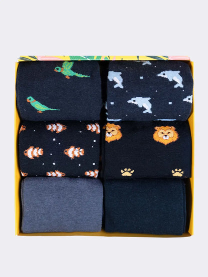 Scatola regalo Ciocca  calze uomo in cotone,6 paia fantasie con animali