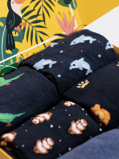 Scatola regalo Ciocca  calze uomo in cotone,6 paia fantasie con animali