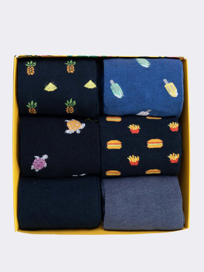 Scatola regalo Ciocca calze uomo in fresco cotone, 6 paia fantasia summer