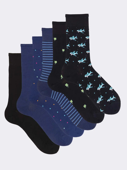 Scatola regalo Ciocca calze uomo in fresco cotone, 6 paia fantasia mix